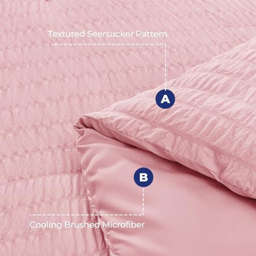 HYMOKEGE Pink Oversized Queen Comforter Set Seersucker 7 Pieces, All Season - Image 4