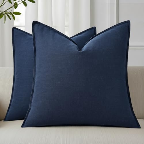 decorUhome Fall Navy Blue Linen Throw Pillow Covers 18x18 Set of 2 by decorUhome