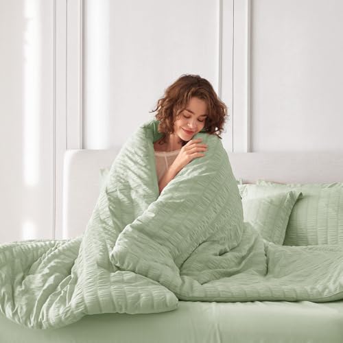 MUXHOMO 7 Pieces California King Comforter Set, Seersucker Bed in a Bag Cal - Image 6