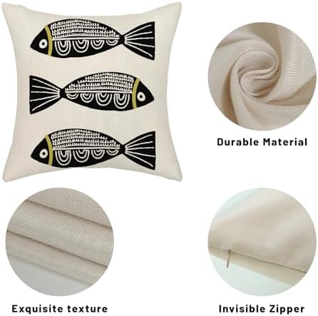 Coastal Pillow Covers 18x18 Inch Set of 2 Ocean Beach Black Fish Throw Pillows - Image 7