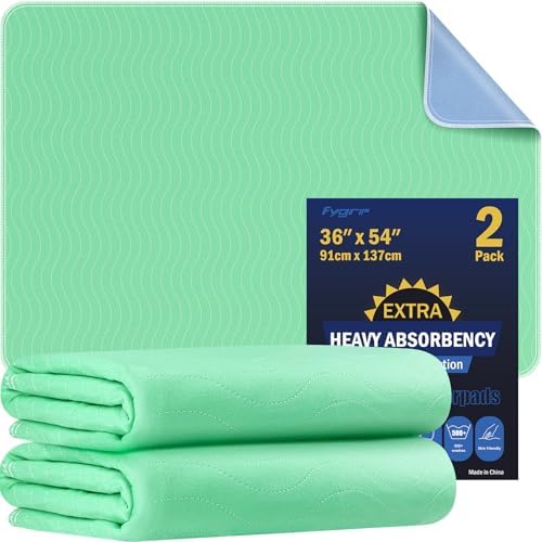 Fygrip 2 Pack 36” x 54” Extra Heavy Absorbency Washable Underpads Bed Pads by Fygrip