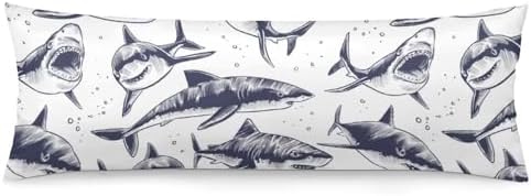 Navy Blue Sharks Swimming in Sea Body Pillow Cover by Unknown