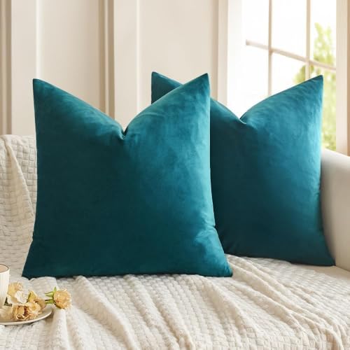 MIULEE Velvet Throw Pillow Covers 18x18 Inch Pack of 2 Teal by MIULEE