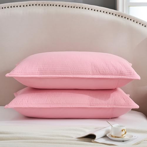 Stripe Quilted Pillowcases Set of 2, Standard Size Envelope Pillow Covers Soft - Image 3