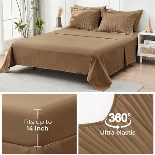 HYMOKEGE Brown Oversized Queen Comforter Set Seersucker 7 Pieces, All Season - Image 6