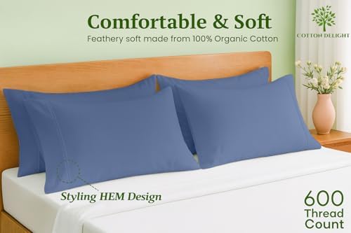 Cotton Delight 100% Organic Cotton King Pillowcases Set of 2 – 600 Thread Count - Image 2