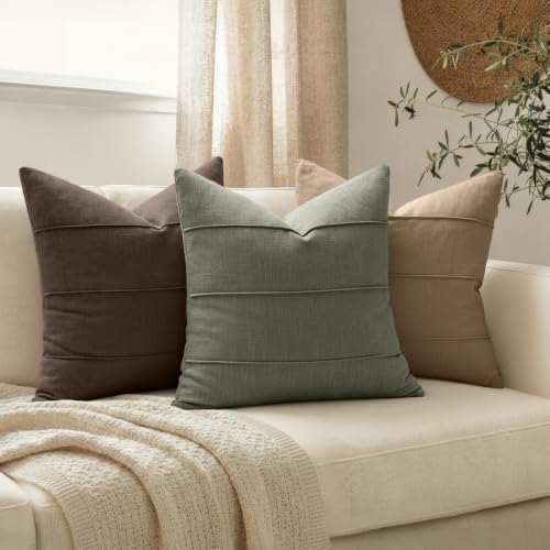 MIULEE Decorative Linen Throw Pillow Covers 18x18 Olive Green Striped - Image 2