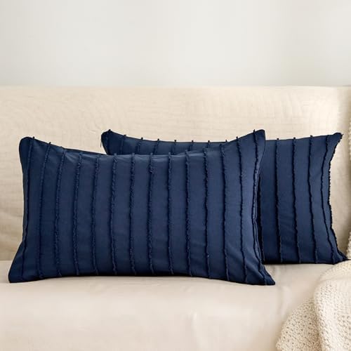 JELLYMONI Navy Blue Striped Tufted Pillowcases 12"x 20" by JELLYMONI