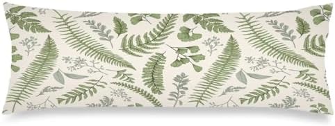 Sage Green Body Pillow Cover 20x54 Pillow Case, Leaves Tropical Plant Leaf by MATEKULI