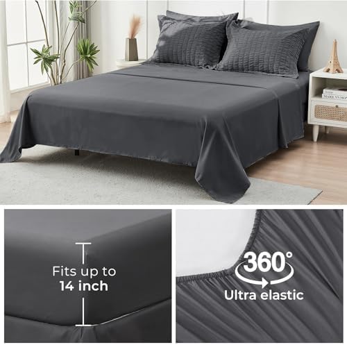 HYMOKEGE Oversized King Comforter Set Seersucker 7 Pieces, All Season Luxury - Image 6