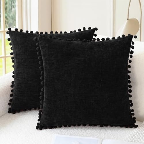 CaliTime Decorative Couch Throw Pillow Covers 22 X 22 Inches Black by CaliTime