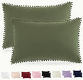 Pom Poms Pillow Shams Standard Size Set of 2, Olive Green Decorative Pillowcases by HommxJF