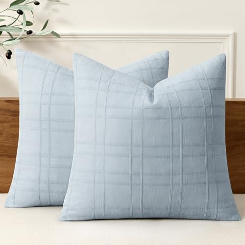 MIULEE Linen Plaid Pillow Covers Decorative 16x16 Coastal Blue by MIULEE