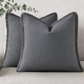 decorUhome Linen Fringe Dark Grey Throw Pillow Covers 24x24 Set of 2 by decorUhome