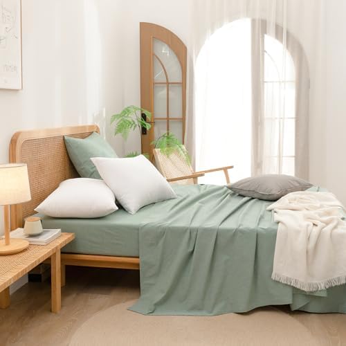 BESTOUCH Washed Cotton Pillowcases Linen Feel Bright White Standard - Image 5