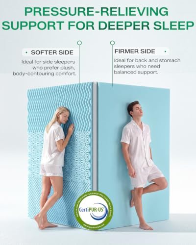Dual Layer 4 Inch Full Size Mattress Topper, Memory Foam Mattress Topper - Image 5