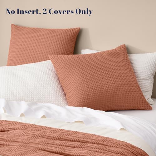 PHF Ultra Soft Waffle Weave Euro Shams 26" x 26", Terracotta, No Insert - Image 3