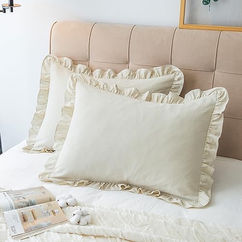 GLORY SEASON Pillow Shams Set of 2 Washed 100% Cotton Retro Ruffle Flounces by GLORYSEASON