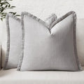MIULEE Linen Fringe Decorative Euro Throw Pillow Covers Light Grey 24x24 by MIULEE
