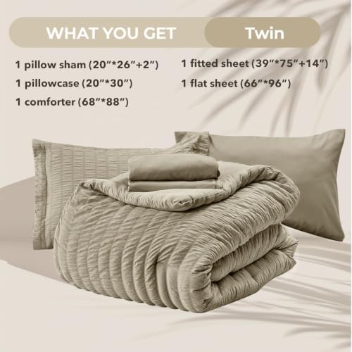 HYMOKEGE Linen Twin Comforter Set Seersucker 5 Pieces, All Season Luxury Bed in - Image 6