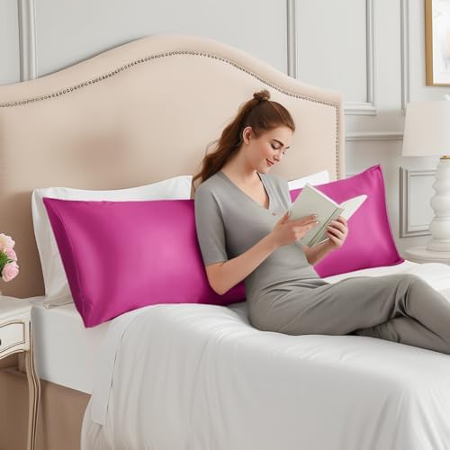 INFIIXSO Mulberry Silk Body Pillow Pillowcase, Hot Pink - Image 3