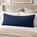 MIULEE 14x36 Long Linen Fringe Lumbar Pillow Covers Set of 1 Dark Navy by MIULEE