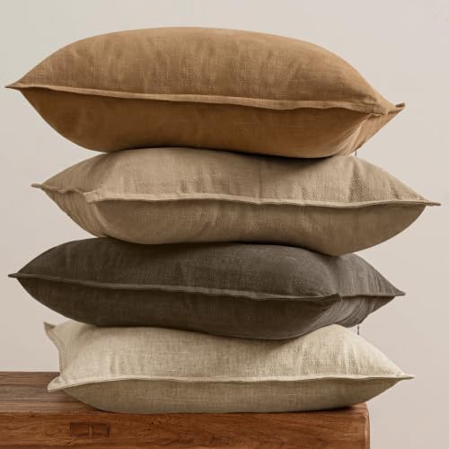 MIULEE Dark Brown Boho Linen Pillow Covers 18x18 Inch Pack of 4 - Image 7