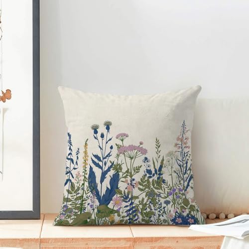 AEIOAE Navy Blue Teal Pillow Covers 18x18 Inch Set of 2, Spring Wildflower - Image 3