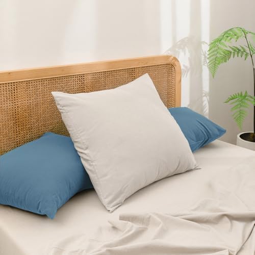 BESTOUCH Washed Cotton Pillowcases Linen Feel Dark Blue Standard - Image 2