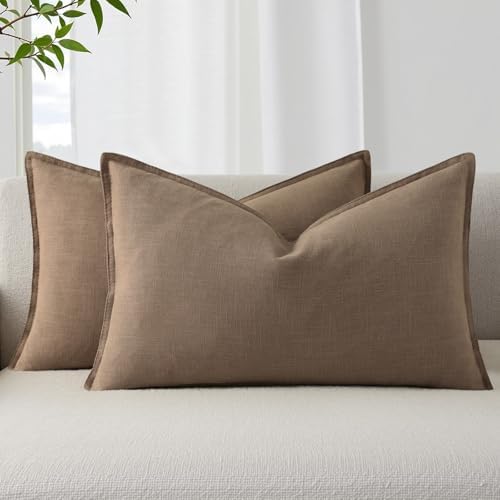 decorUhome Fall Light Brown Linen Throw Pillow Covers 12x20 Set of 2 by decorUhome