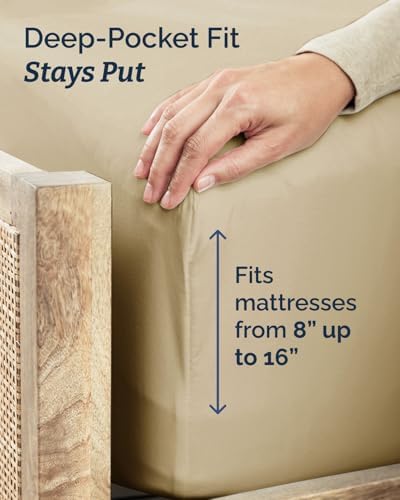 Full XL Sheets - 4 Piece Full XL Sheet Set - Breathable & Cooling - Beige - Image 4