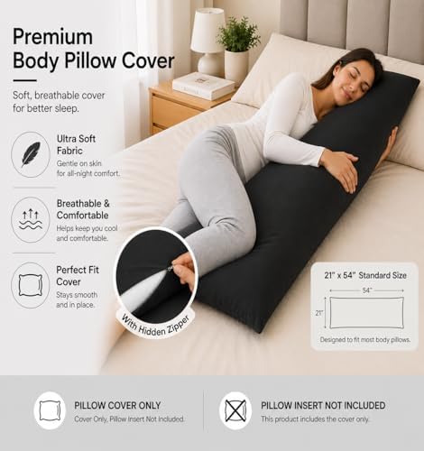 EVOLIVE Soft Brushed Microfiber Body Pillow Cover 21''x54'', Zipper Closure - Image 3