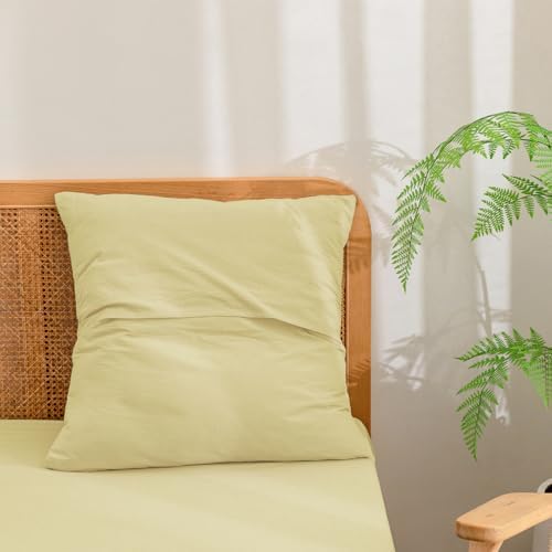 BESTOUCH Washed Cotton Pillowcases Linen Feel Light Yellow Euro - Image 2