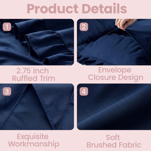 Set of 2 Brushed Microfiber Ruffle Pillow Cases Standard Navy Blue - Image 3