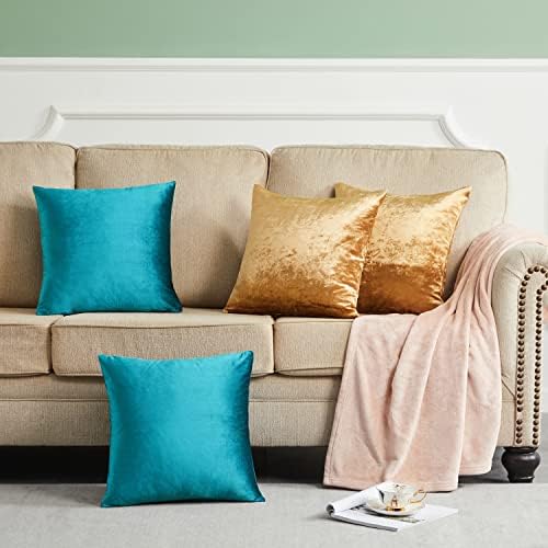 GIGIZAZA Pack of 4 Decorative Velvet Pillow Covers 18x18 Teal Gold - Image 5