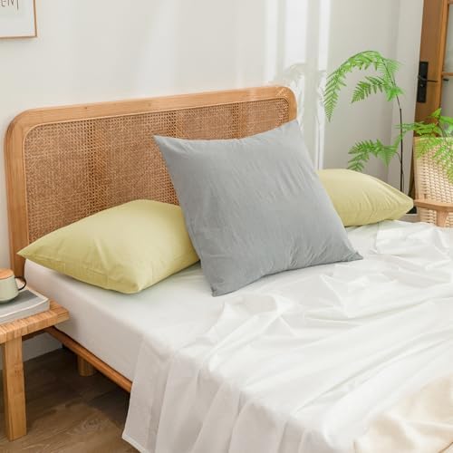 BESTOUCH Washed Cotton Pillowcases Linen Feel Light Yellow Queen - Image 4
