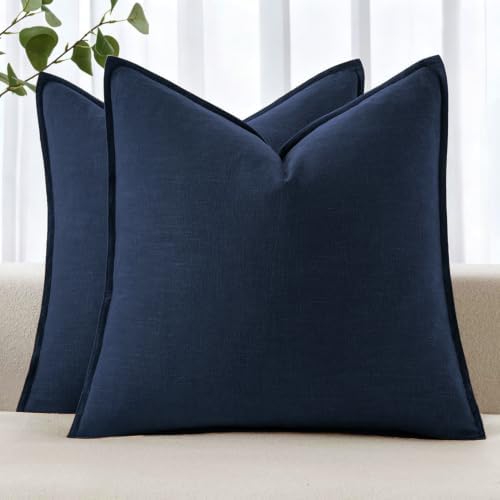 MIULEE Decorative Linen Pillow Covers 22x22 Inch Navy Blue by MIULEE
