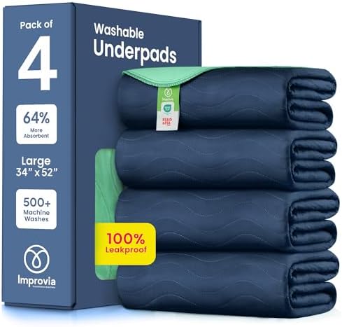 IMPROVIA® Washable Underpads, Heavy Absorbency Reusable Incontinence Pads by IMPROVIA