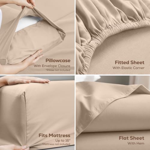 Queen Sheets Set, 4 Pieces 16" Deep Pocket Hotel Luxury Bed Sheets - Image 4