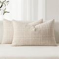 MIULEE Linen Plaid Pillow Covers Decorative Lumbar 12x20 Natural Beige by MIULEE