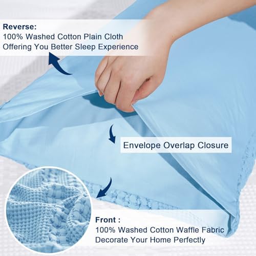 PHF Cotton Waffle Pillow Shams Queen Size 20" x 30", Sky Blue, No Insert - Image 4