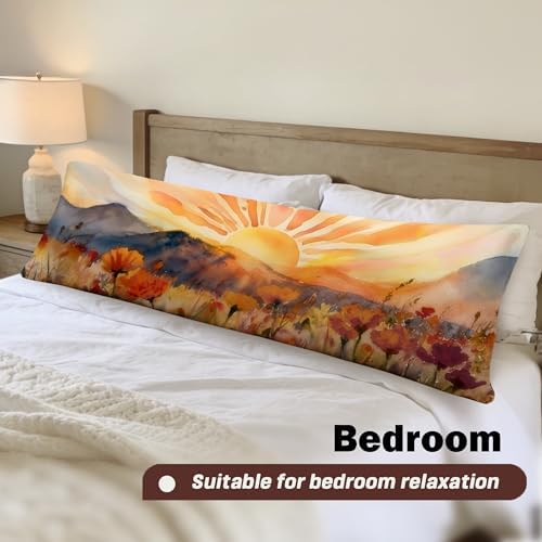 Boho Sun Mountain Floral 20x54 Body Pillow Cover, Watercolor Wildflower Boho - Image 4