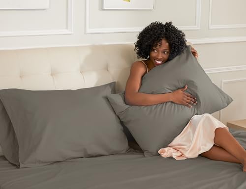 Sunflower Queen Pillowcases Set of 2, 100% Cotton Pillow Cases, Taupe Gray - Image 3
