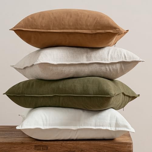 MIULEE Brown Boho Linen Decorative Pillow Covers 20x20 Inch Pack of 4 - Image 3