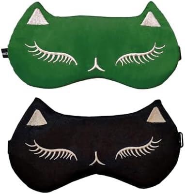 Cute Cat Sleep Mask for Kids, 2 Pack Silk Sleeping Eye Cover Adjustable Mask by Mukveitn