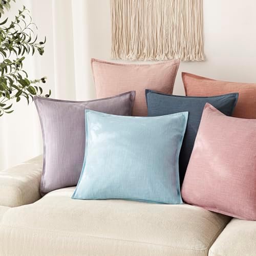 Foindtower Linen Solid Decorative Throw Pillow Covers 22x22 Inch Light Blue - Image 5
