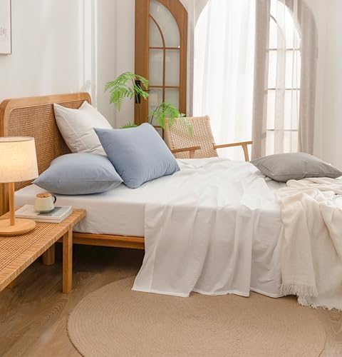 BESTOUCH Washed Cotton Pillowcases Linen Feel Cornflower Blue 16 X 36 inch - Image 5