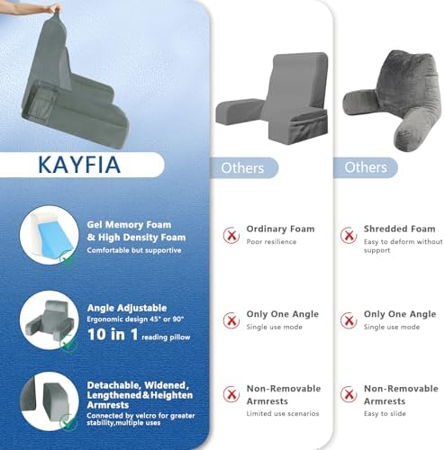 Kayfia Reading Pillow, Gel Memory Foam Back Rest Pillow - Image 5