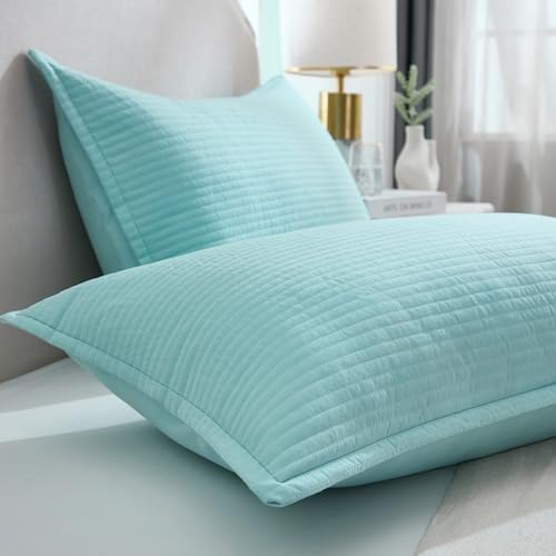 Stripe Quilted Pillowcases Set of 2, Standard Size Envelope Pillow Covers Soft - Image 4