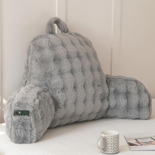 Faux Fur Reading Pillow for Sitting in Bed, Large Backrest Bed Pillow by YAOSHUHO